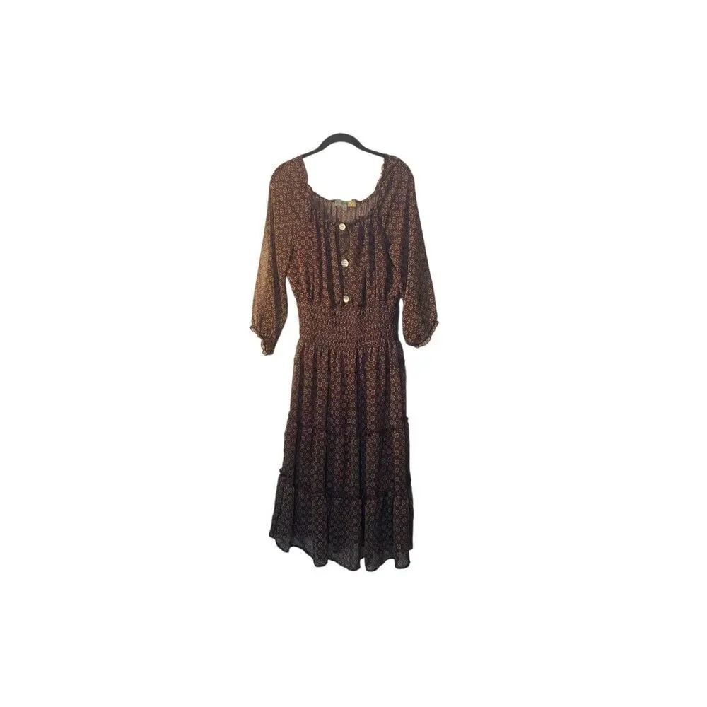 Figueroa & Floral chiffon, tiered, burgundy, sheer dress L
